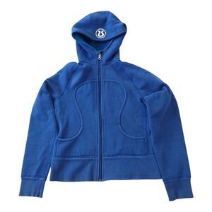 Lululemon Scuba Hoodie Womens 8 Cobalt Blue Zip Fleece Lined Hooded Jacket Cuffs